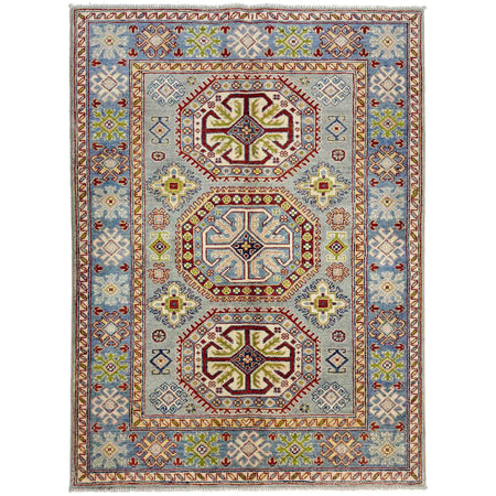 Kazak Rug Handmade Gray Medallion 4x6 ft