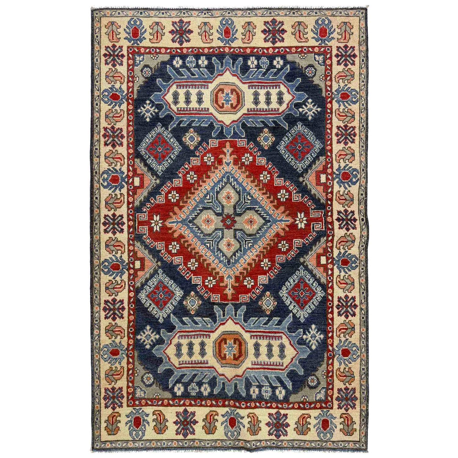 Kazak Rug Handmade Multi Medallion 4x6 ft