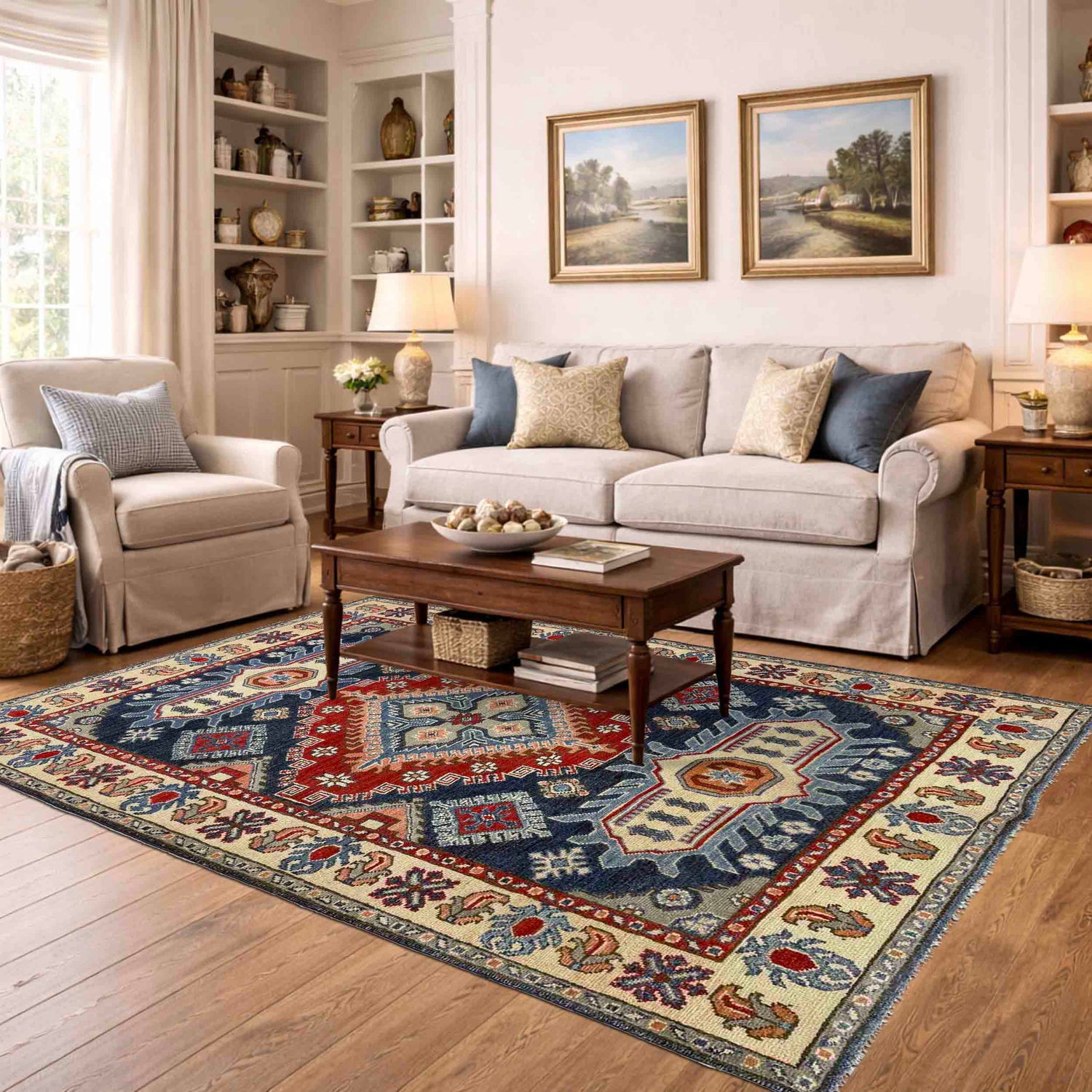 Kazak Rug Handmade Multi Medallion 4x6 ft