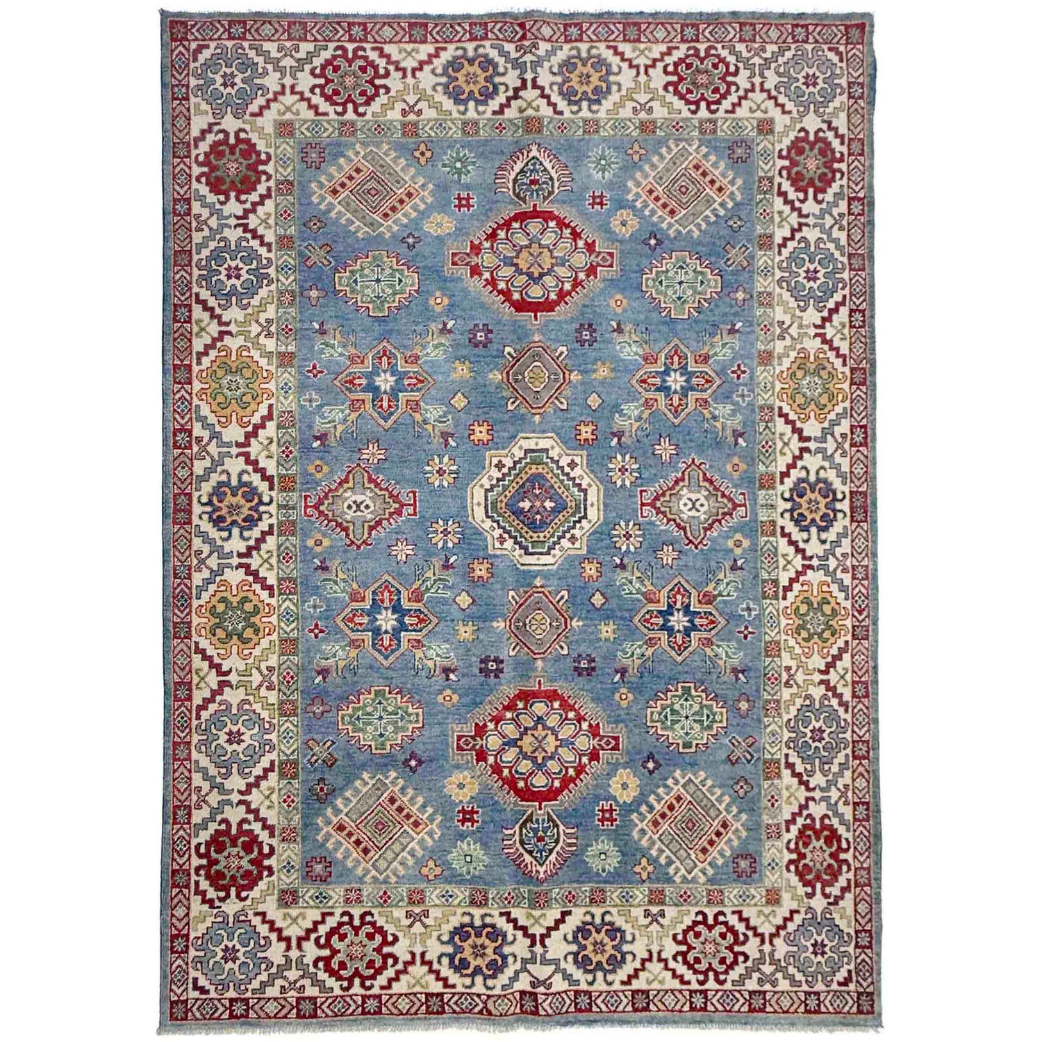 Kazak Rug Handmade Blue Medallion 5x8 ft