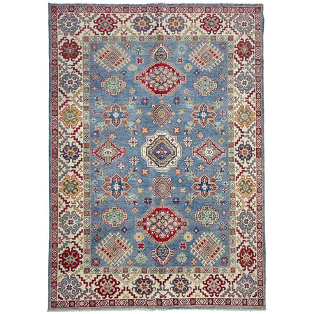 Kazak Rug Handmade Blue Medallion 5x8 ft