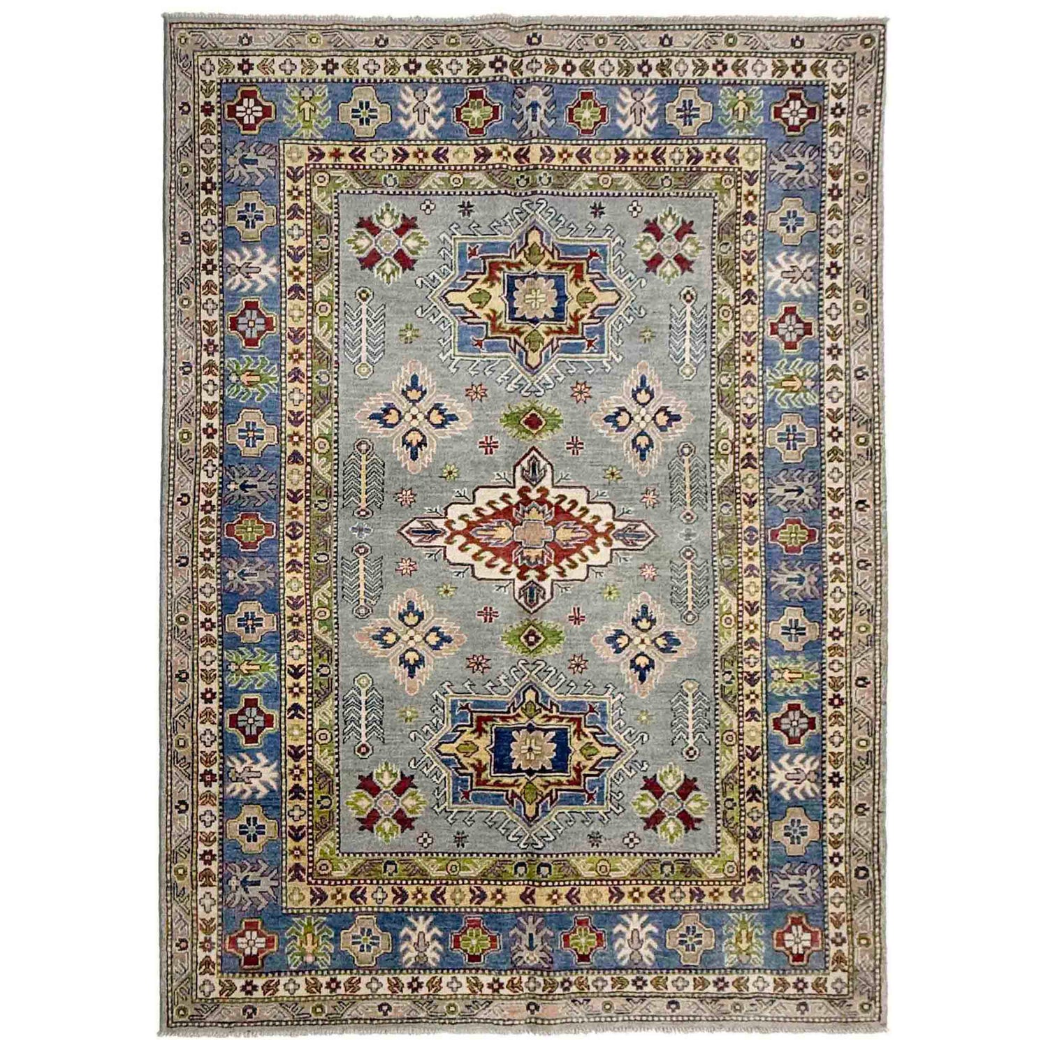 Kazak Rug Handmade Gray Medallion 5x8 ft