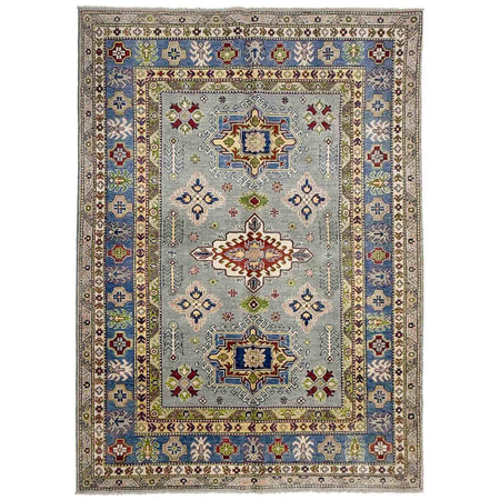 Kazak Rug Handmade Gray Medallion 5x8 ft