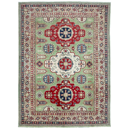 Kazak Rug Handmade Green Medallion 5x8 ft