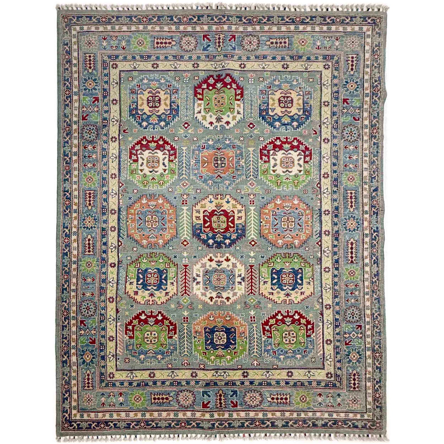 Waziri Area Rug Handmade Multi Medallion 5x8 ft