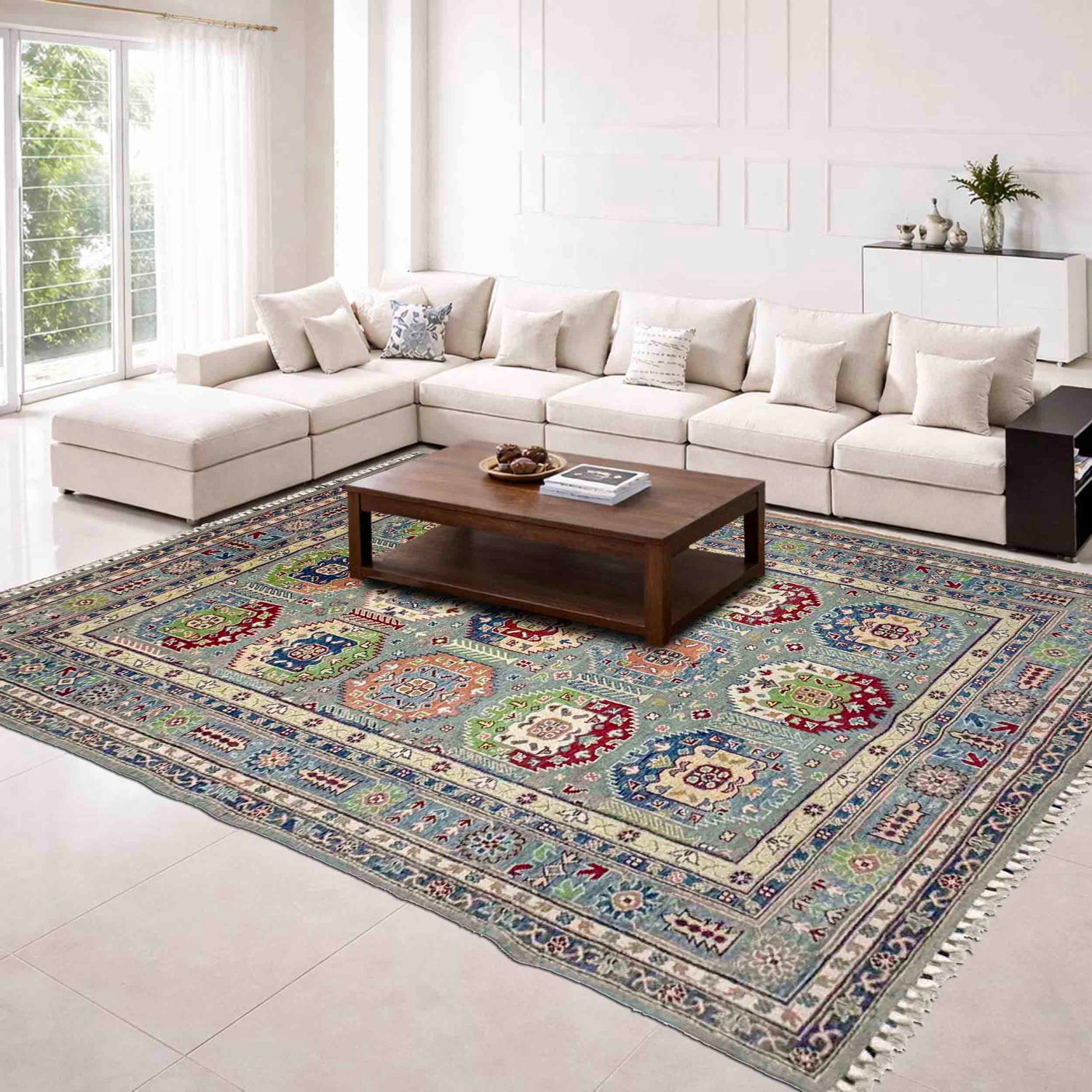 Waziri Area Rug Handmade Multi Medallion 5x8 ft