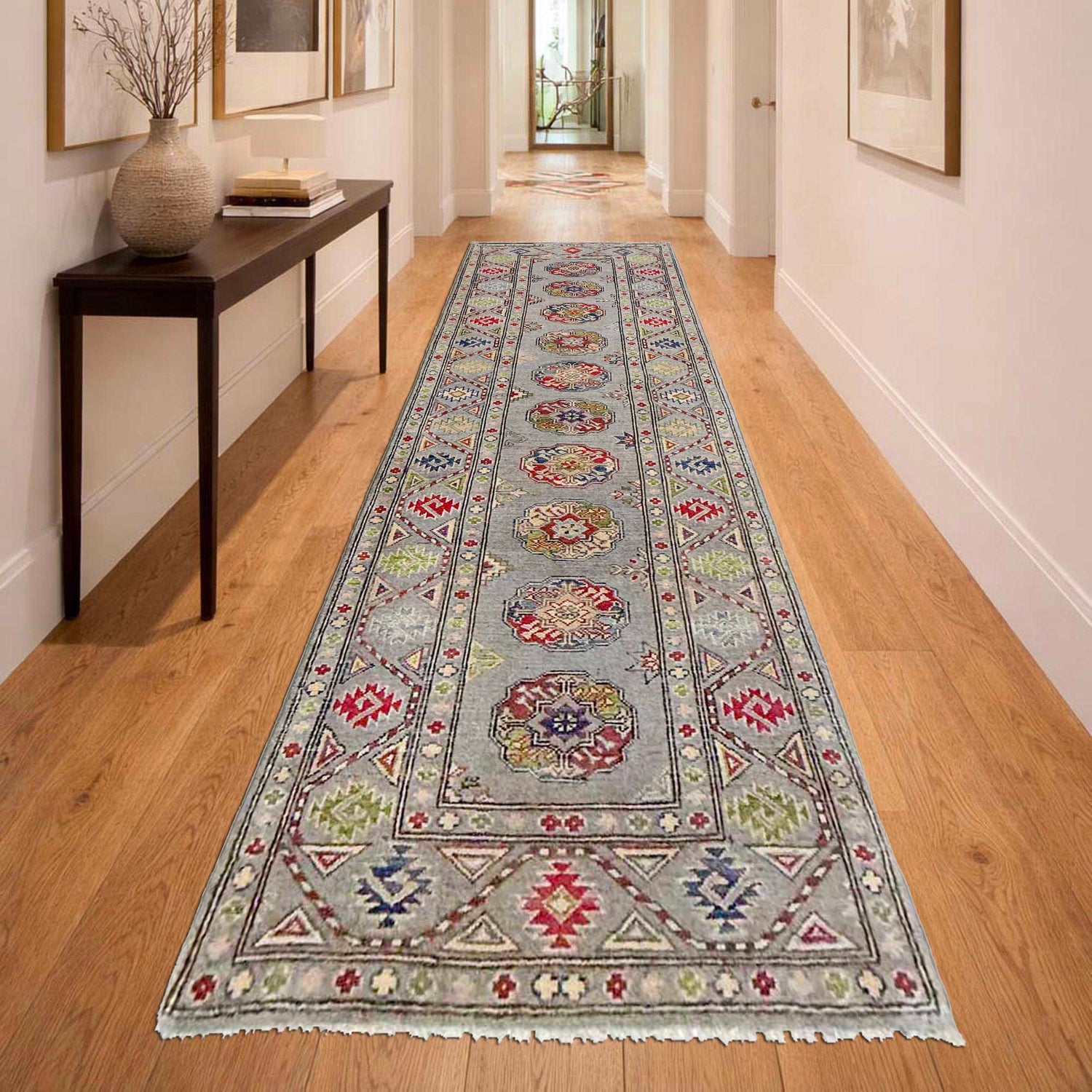 Waziri Runner Handmade Gray Medallion 10' Runner