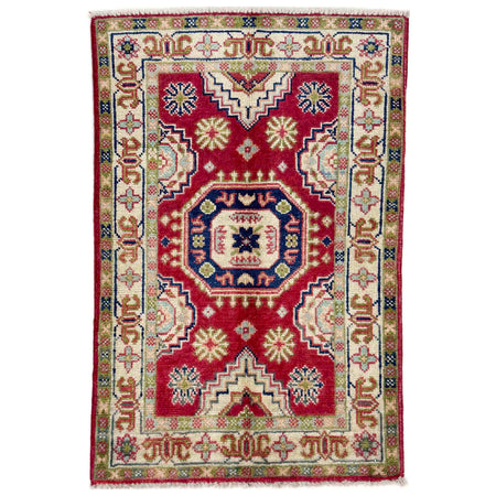 Kazak Rug Handmade Red Medallion 2 x 3 ft
