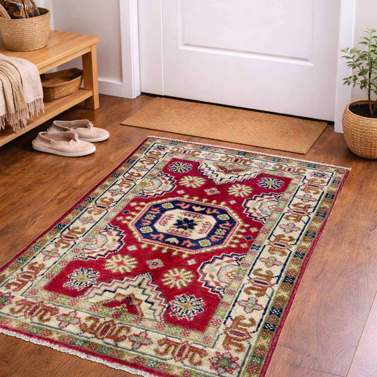 Kazak Rug Handmade Red Medallion 2 x 3 ft