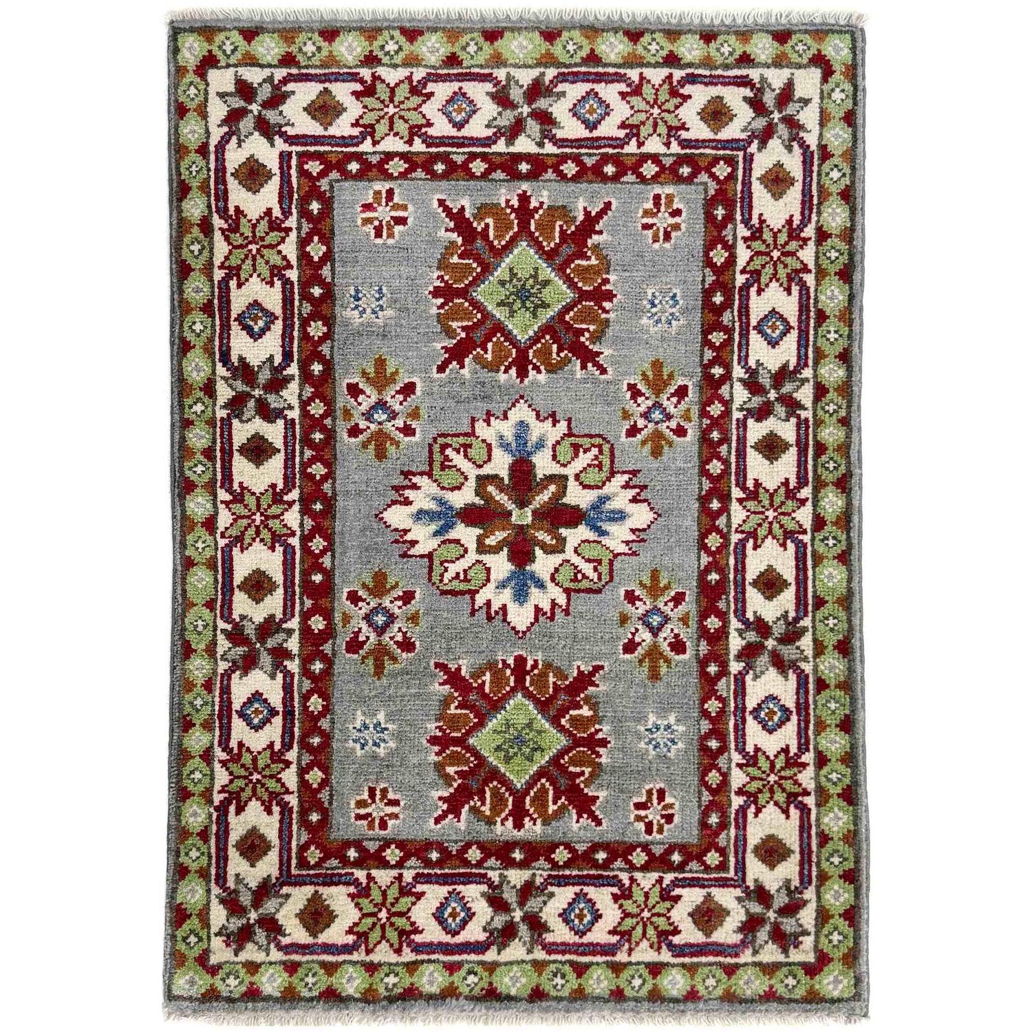 Kazak Rug Handmade Gray Medallion 2 x 3 ft