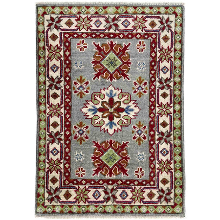 Kazak Rug Handmade Gray Medallion 2 x 3 ft