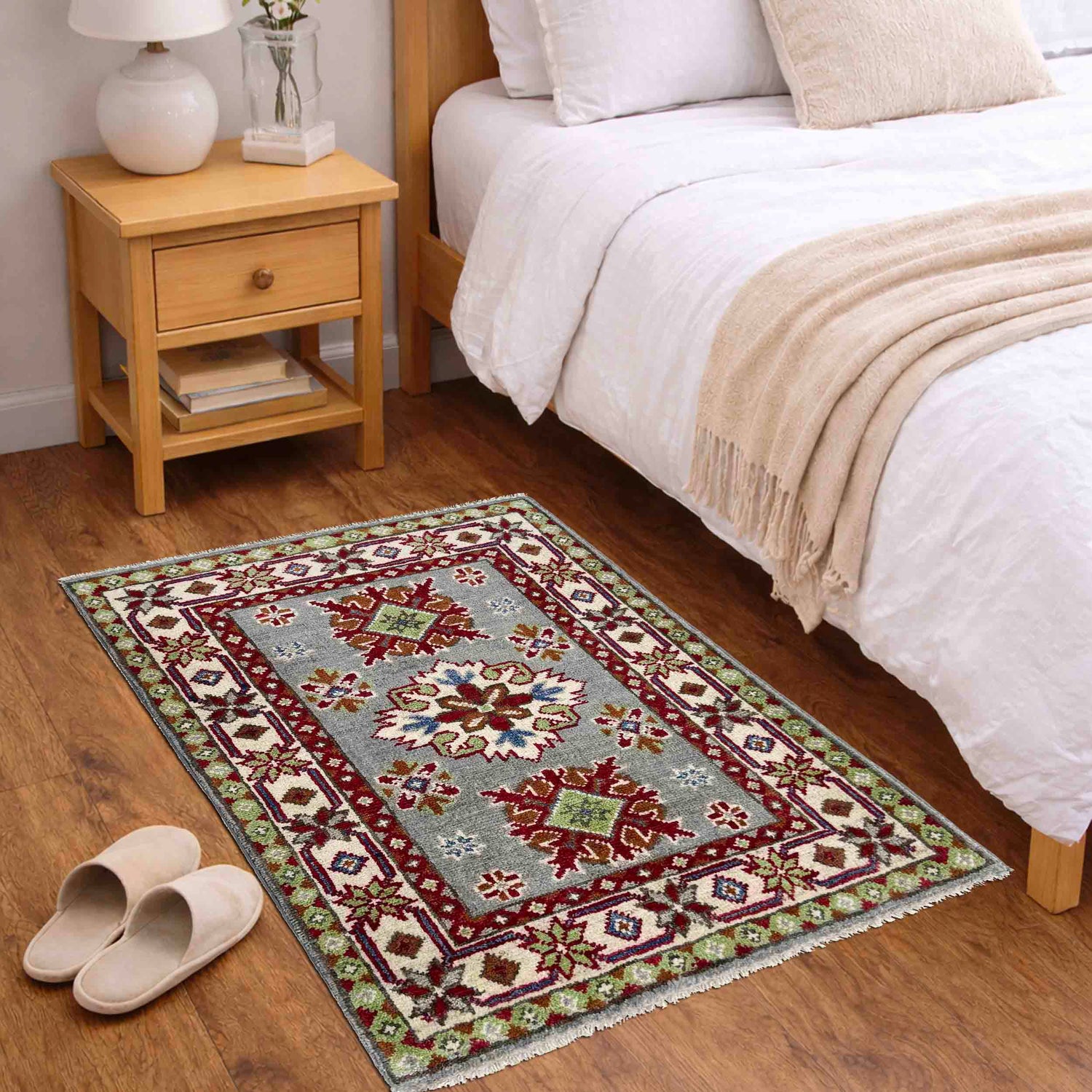 Kazak Rug Handmade Gray Medallion 2 x 3 ft
