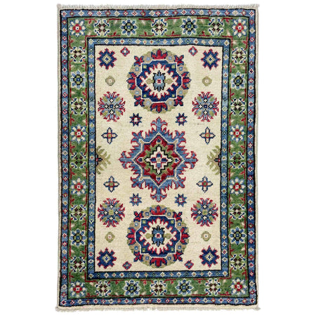 Kazak Rug Handmade Beige Medallion 2 x 3 ft