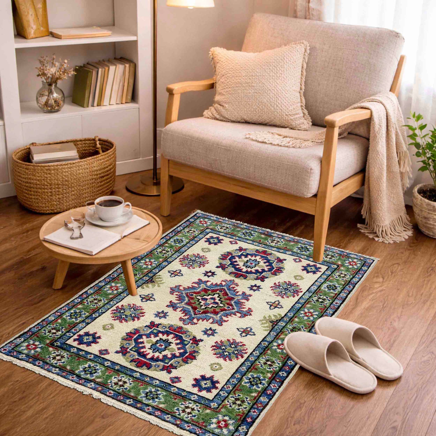 Kazak Rug Handmade Beige Medallion 2 x 3 ft