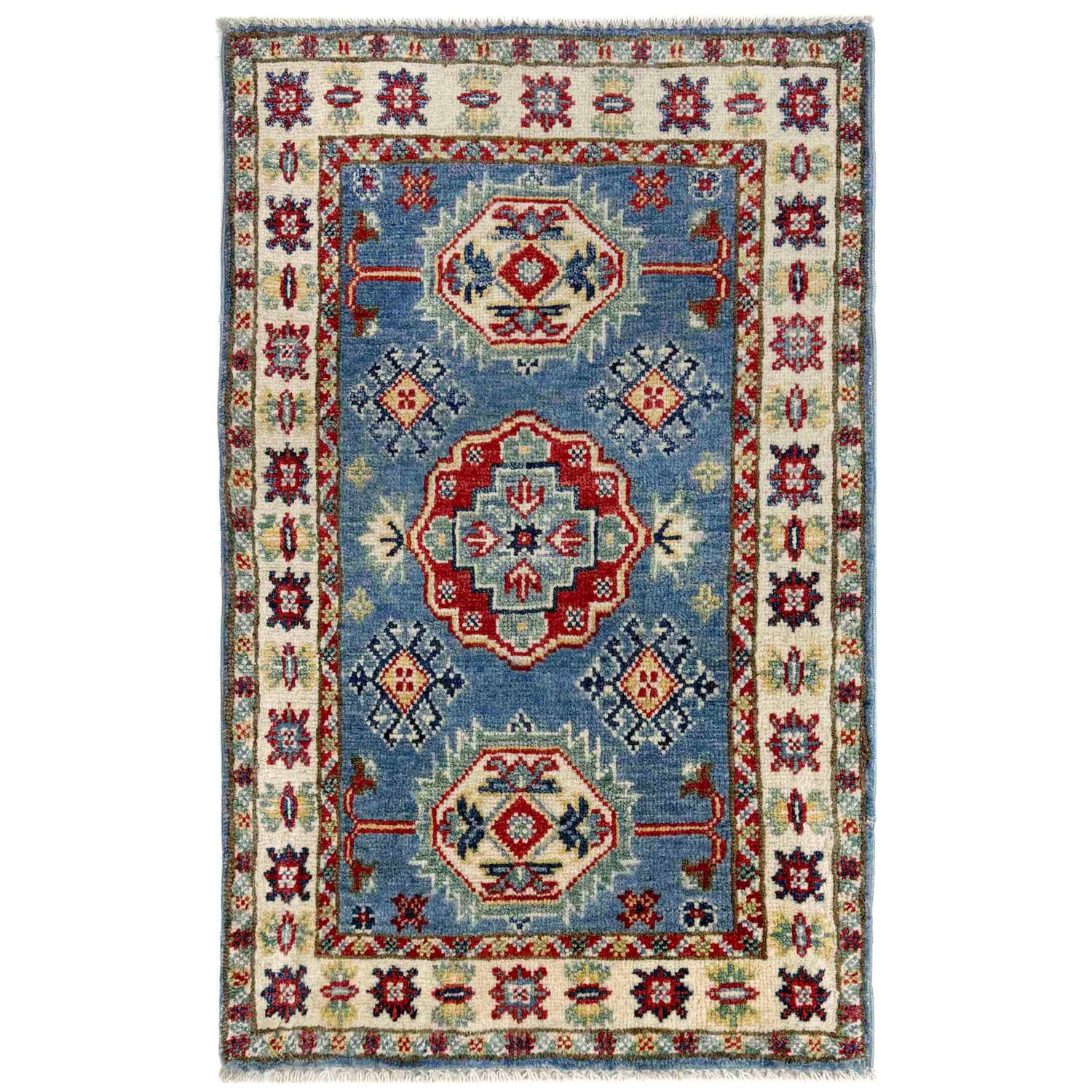 Kazak Rug Handmade Blue Medallion 2 x 3 ft