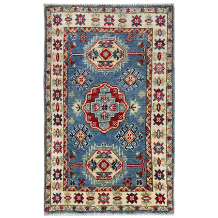 Kazak Rug Handmade Blue Medallion 2 x 3 ft