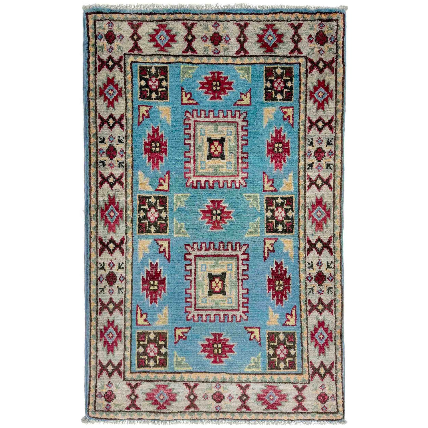 Kazak Rug Handmade Blue Medallion 2 x 3 ft