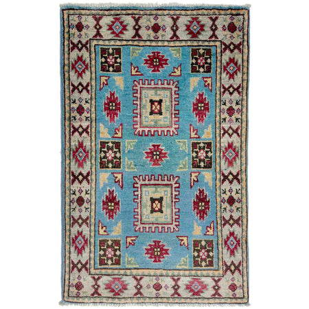 Kazak Rug Handmade Blue Medallion 2 x 3 ft