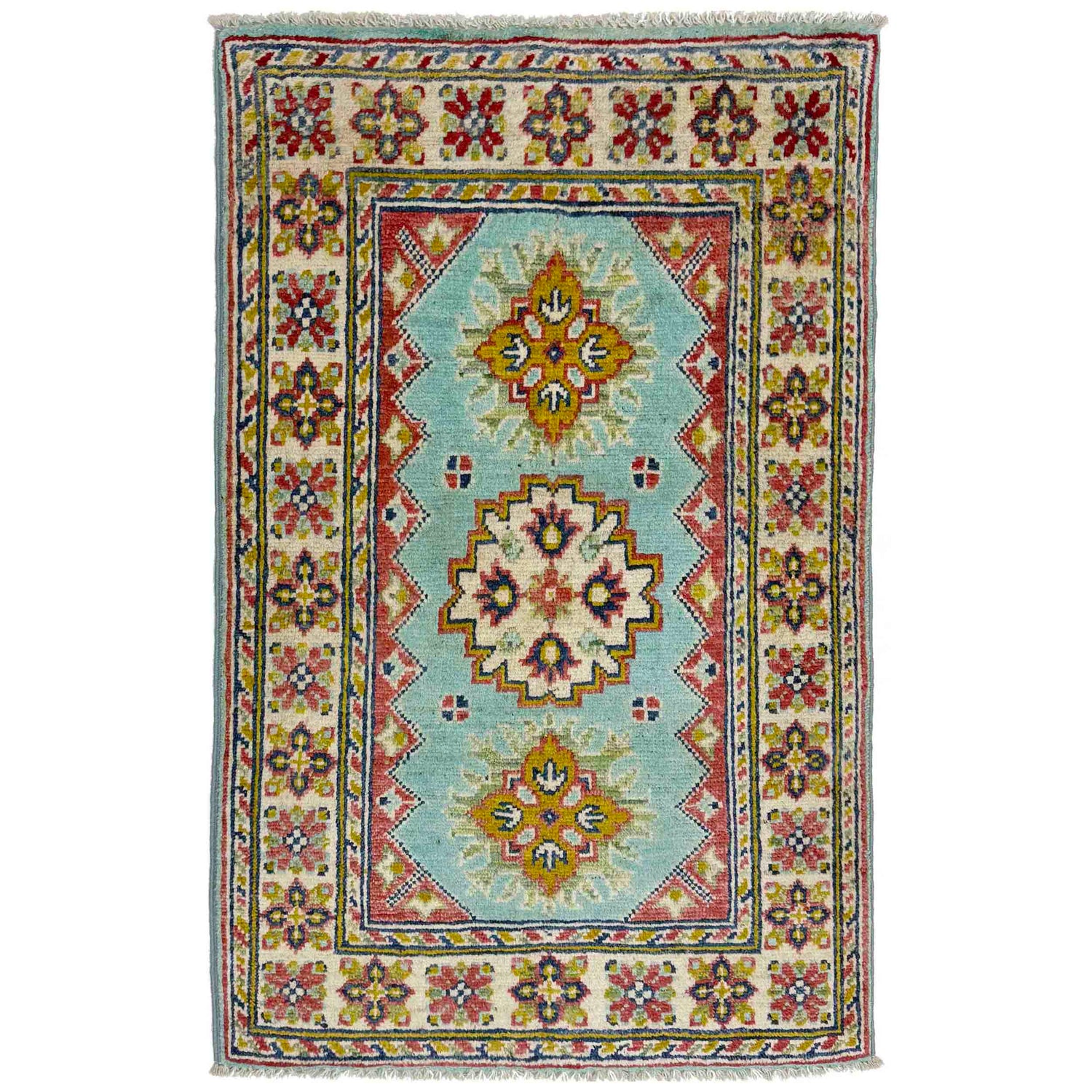 Kazak Rug Handmade Blue Medallion 2 x 3 ft