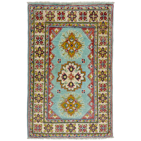 Kazak Rug Handmade Blue Medallion 2 x 3 ft