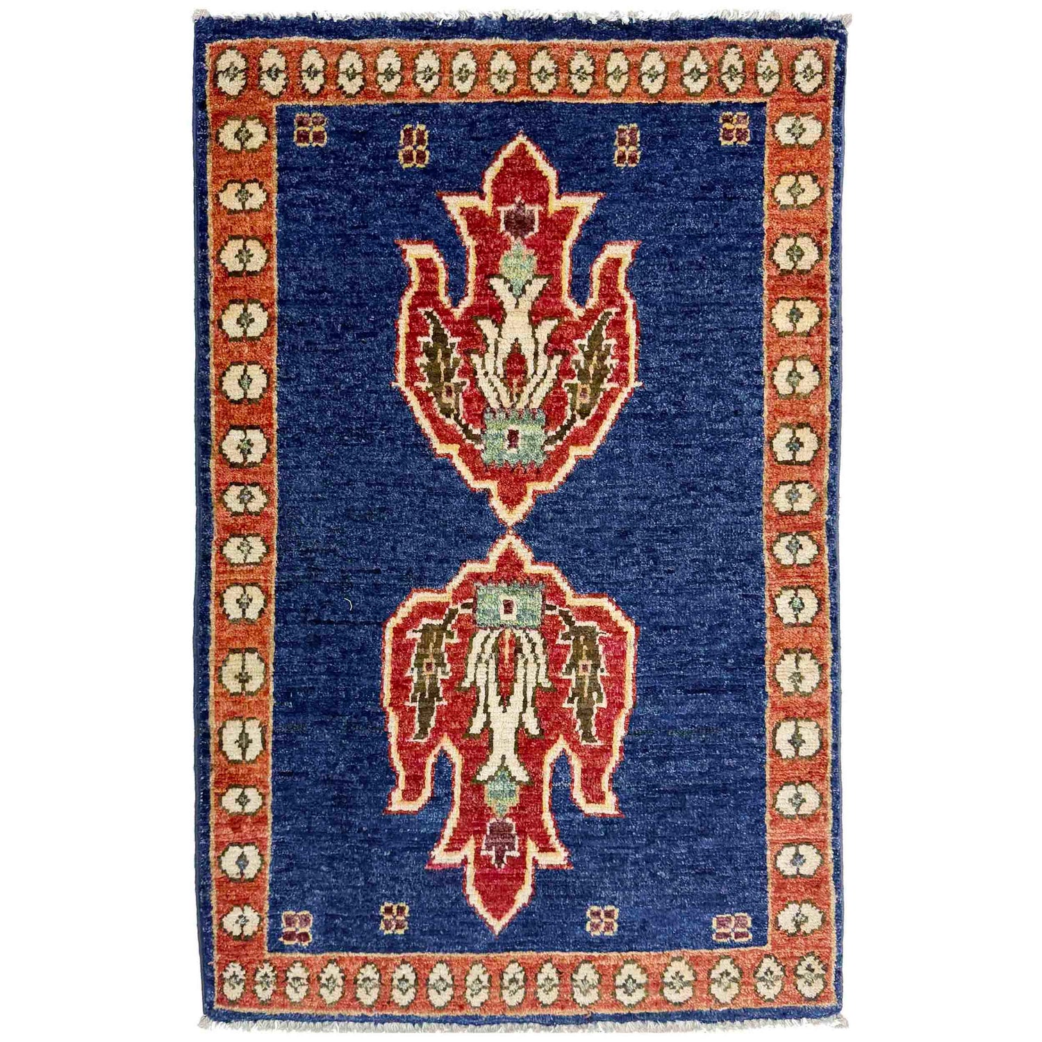 Kazak Rug Handmade Blue Medallion 2 x 3 ft