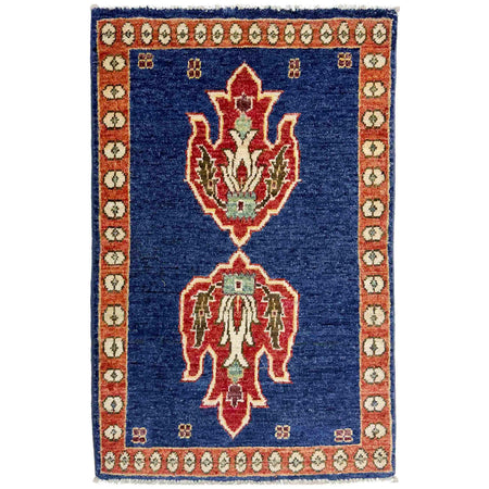 Kazak Rug Handmade Blue Medallion 2 x 3 ft