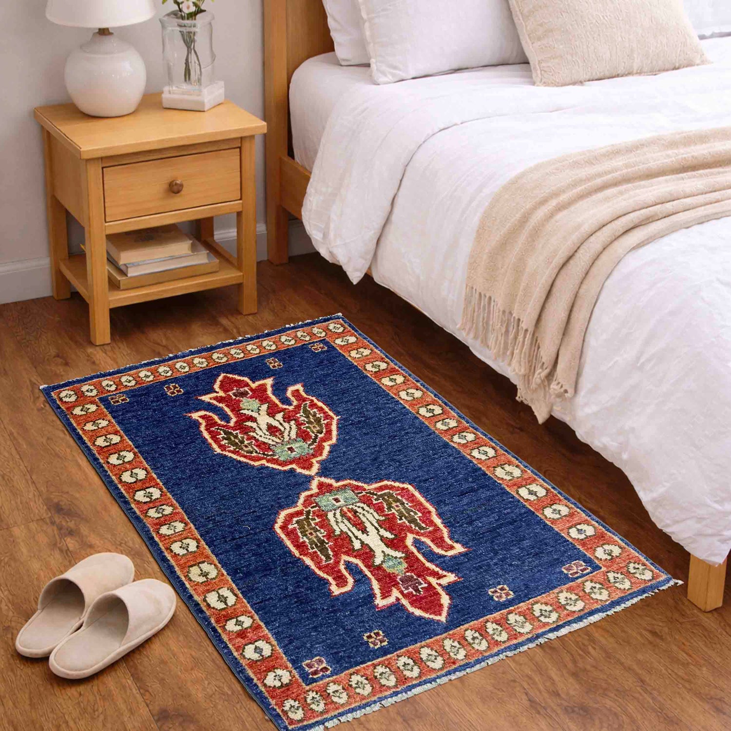 Kazak Rug Handmade Blue Medallion 2 x 3 ft