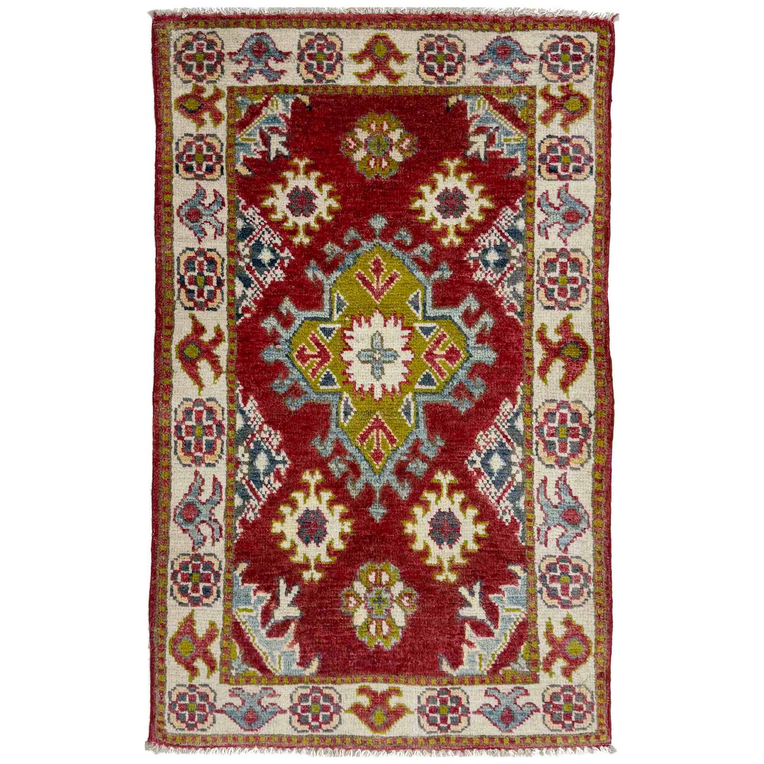 Kazak Rug Handmade Red Medallion 2 x 3 ft
