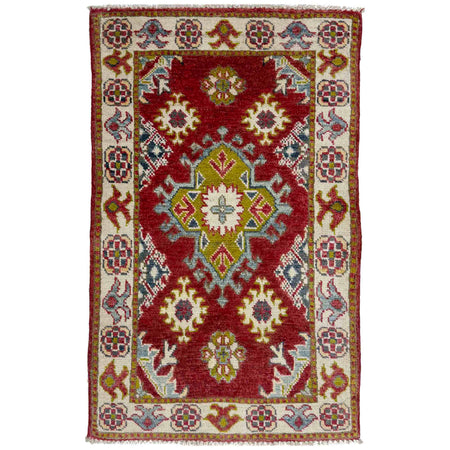Kazak Rug Handmade Red Medallion 2 x 3 ft
