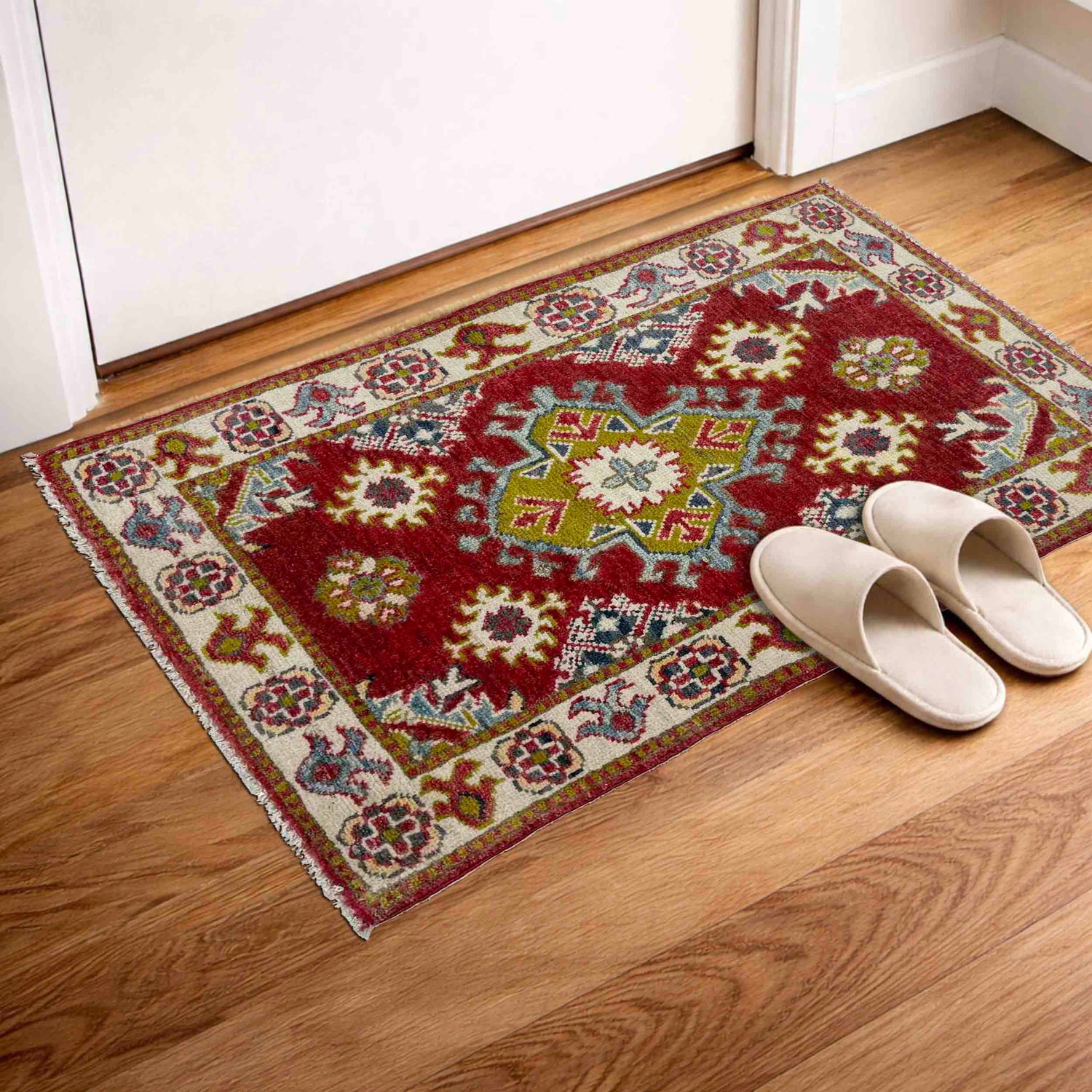 Kazak Rug Handmade Red Medallion 2 x 3 ft