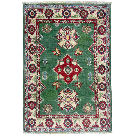 Kazak Rug Handmade Green Medallion 2 x 3 ft