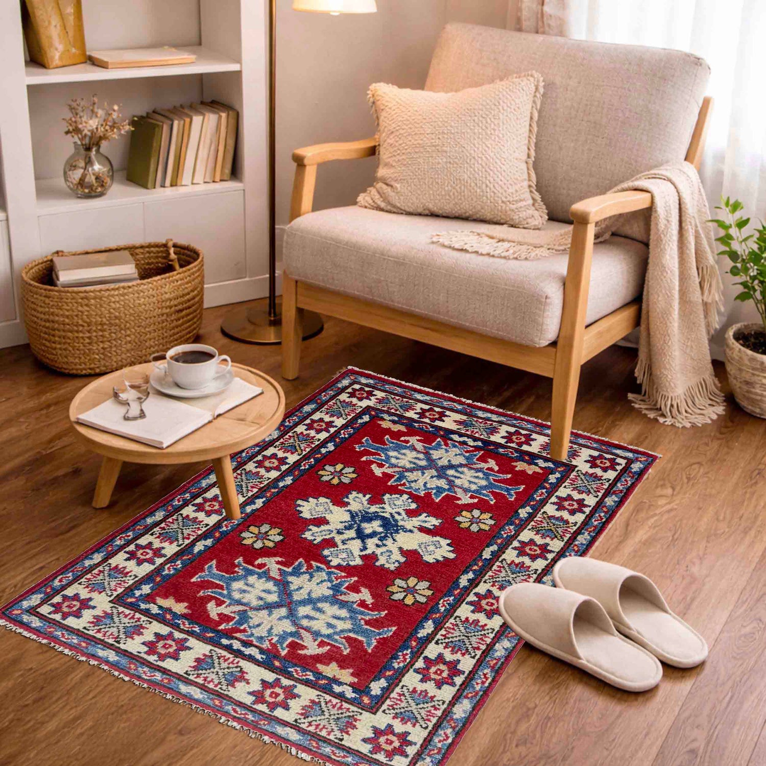 Kazak Rug Handmade Red Medallion 2 x 3 ft