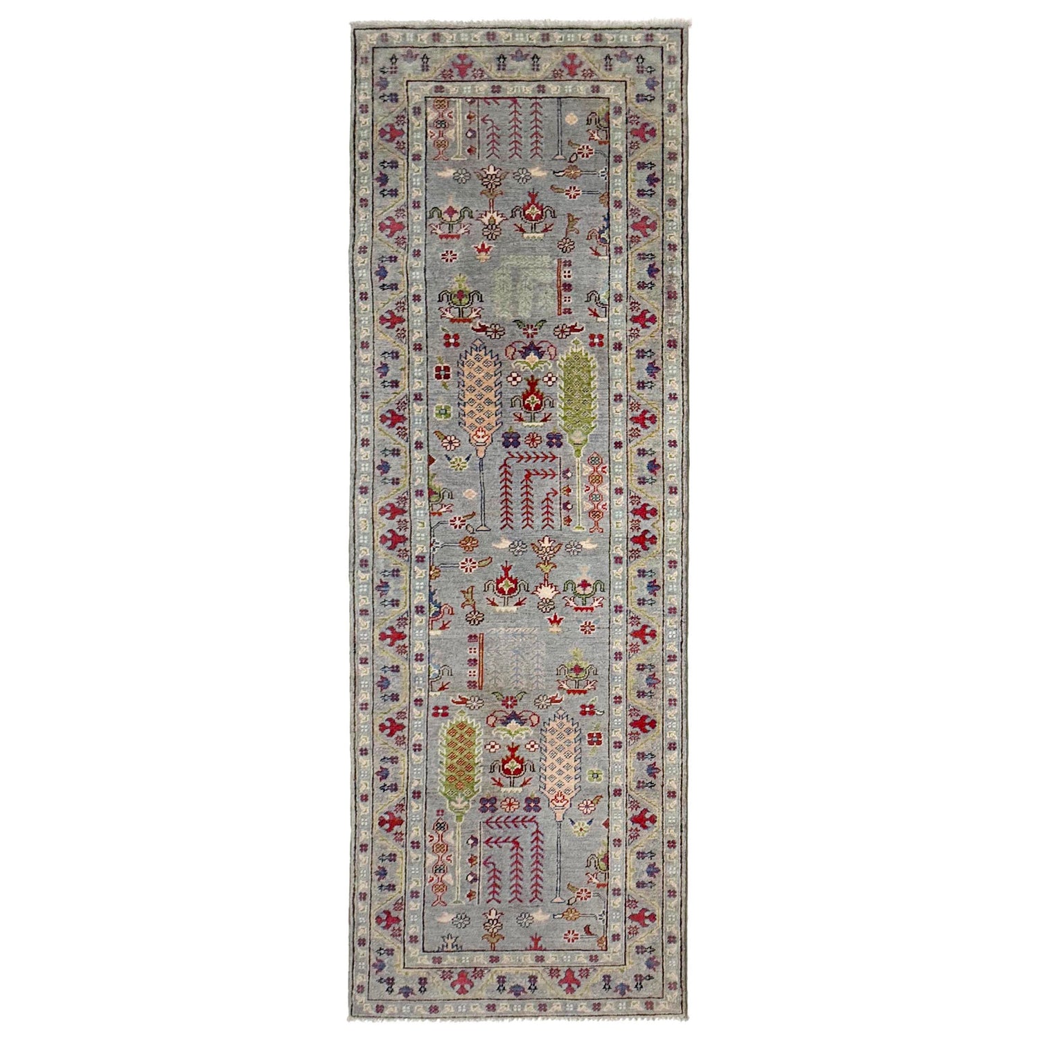 Kazak Rug Handmade Gray Medallion 10' Runner