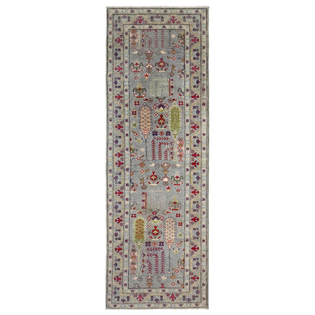 Kazak Rug Handmade Gray Medallion 10' Runner