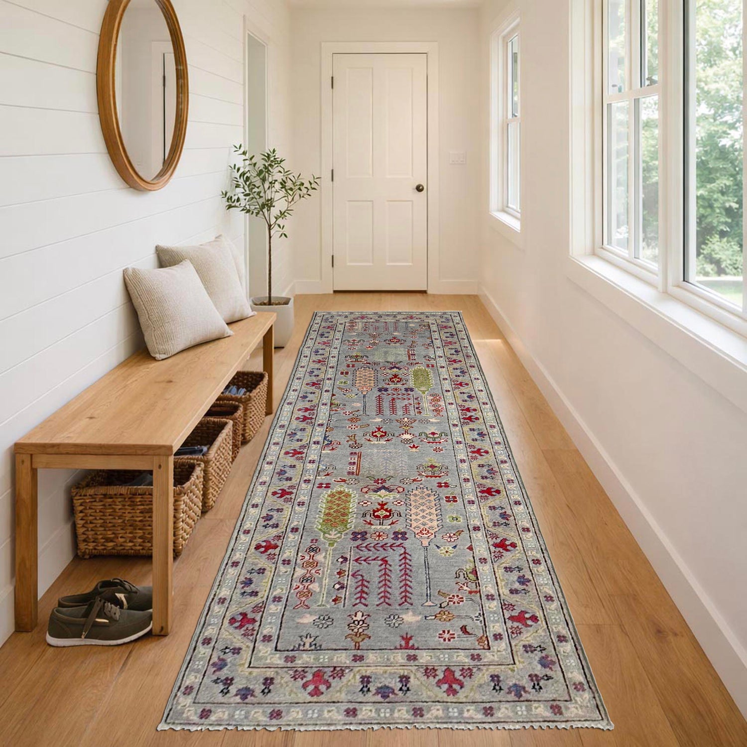 Kazak Rug Handmade Gray Medallion 10' Runner