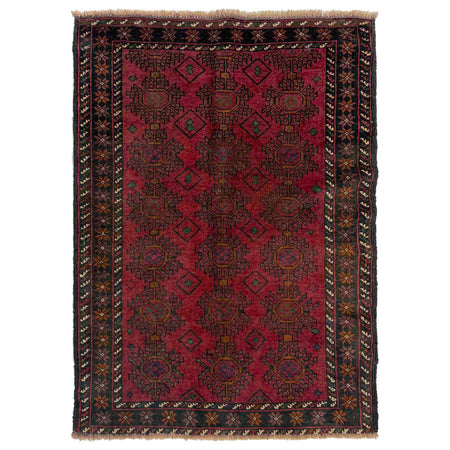 Baluchi Rug Handmade Red Geometric 2x4 ft