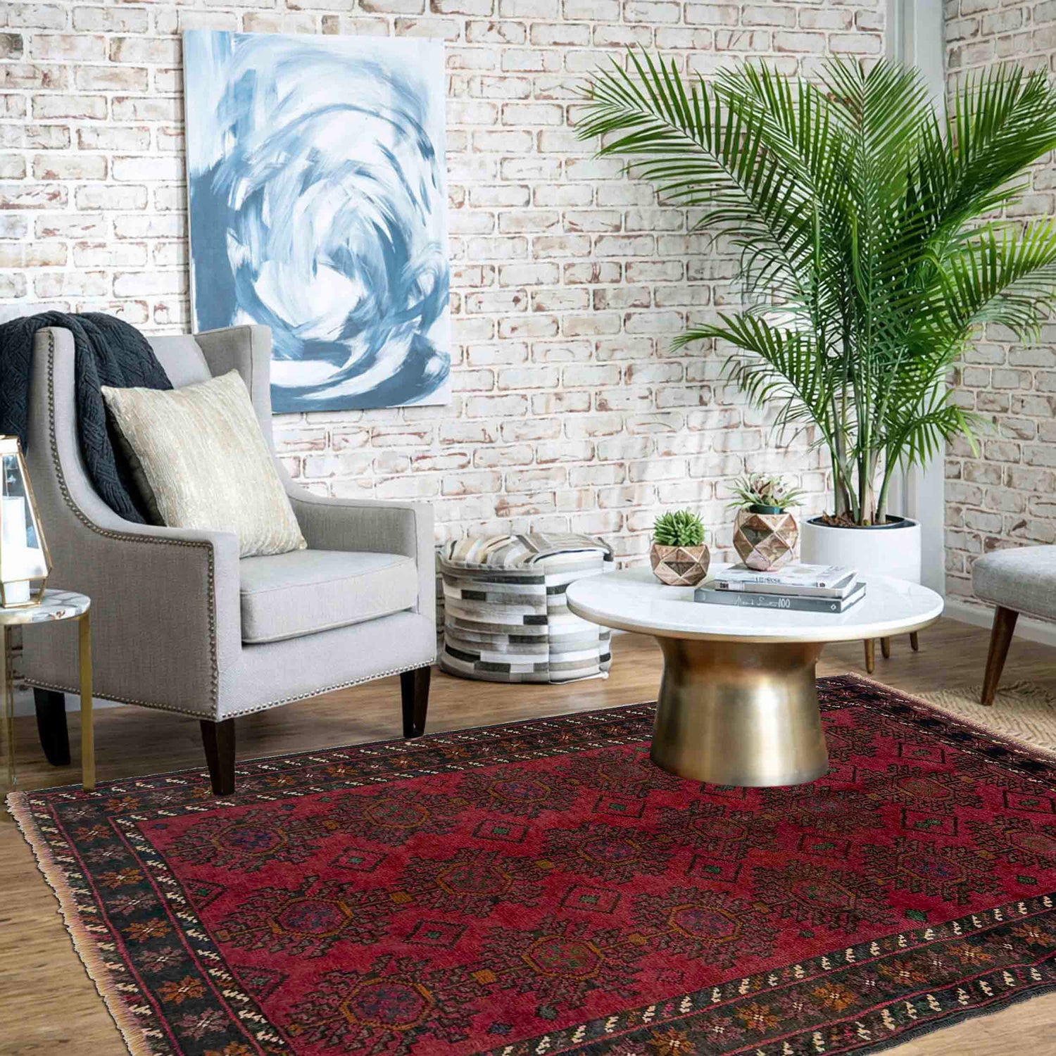 Baluchi Rug Handmade Red Geometric 2x4 ft