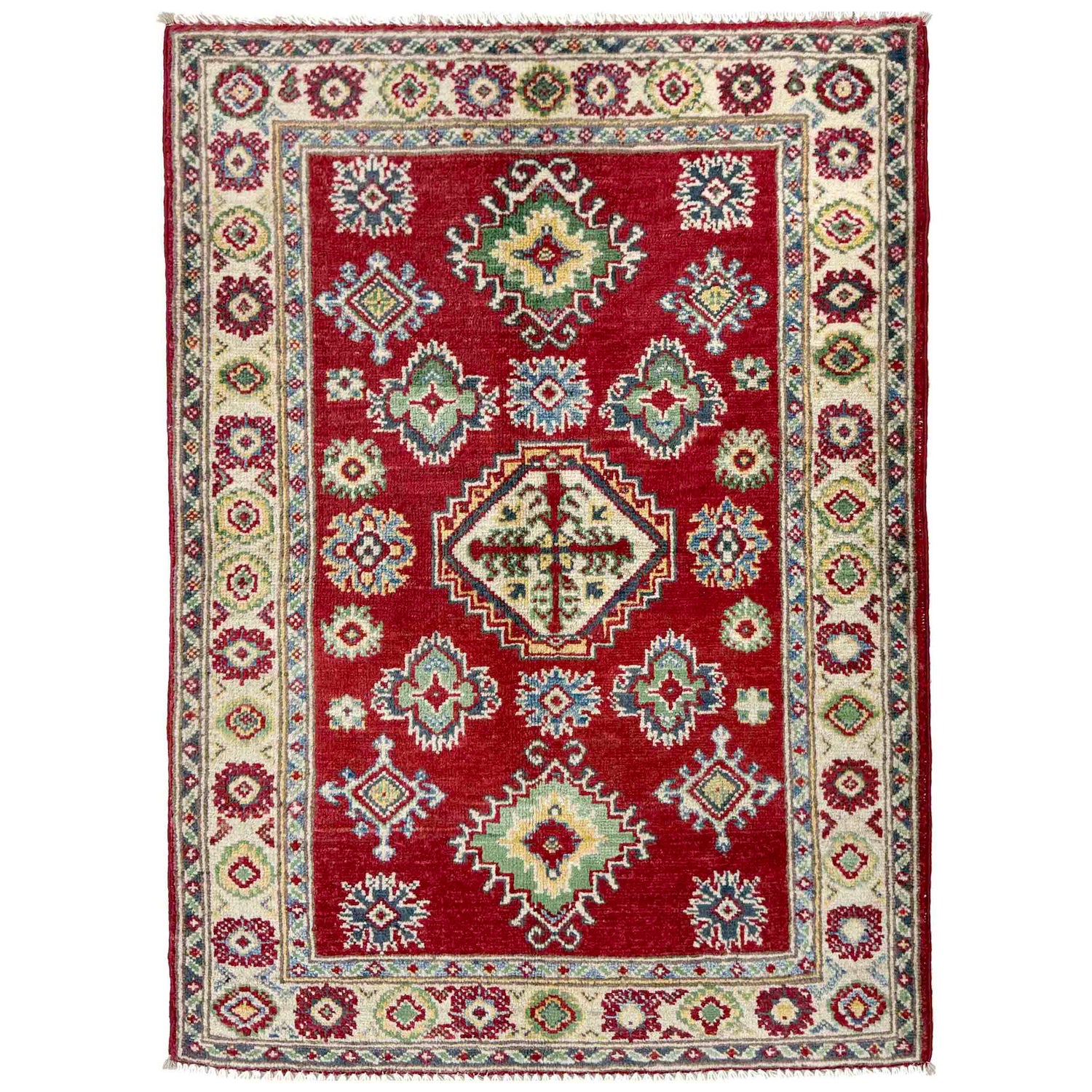 Kazak Rug Handmade Red Medallion 2x4 ft
