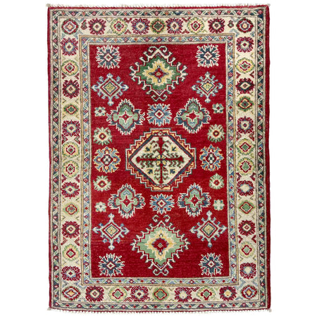 Kazak Rug Handmade Red Medallion 2x4 ft