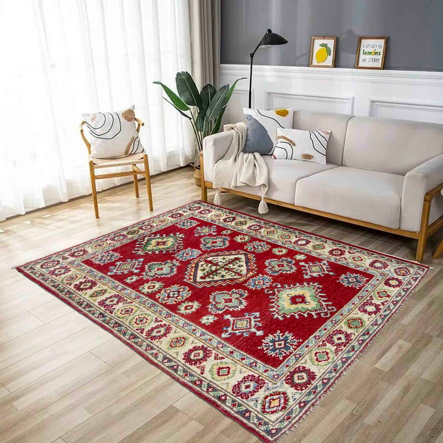 Kazak Rug Handmade Red Medallion 2x4 ft