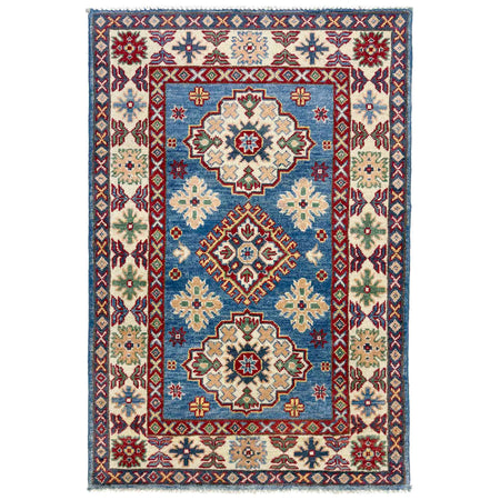 Kazak Rug Handmade Blue Medallion 2x4 ft