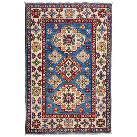 Kazak Rug Handmade Blue Medallion 2x4 ft