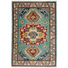Kazak Rug Handmade Blue Medallion 2x4 ft