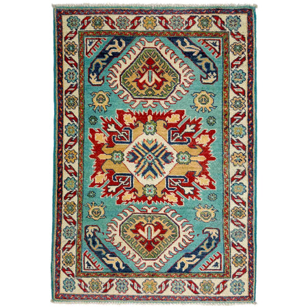 Kazak Rug Handmade Blue Medallion 2x4 ft