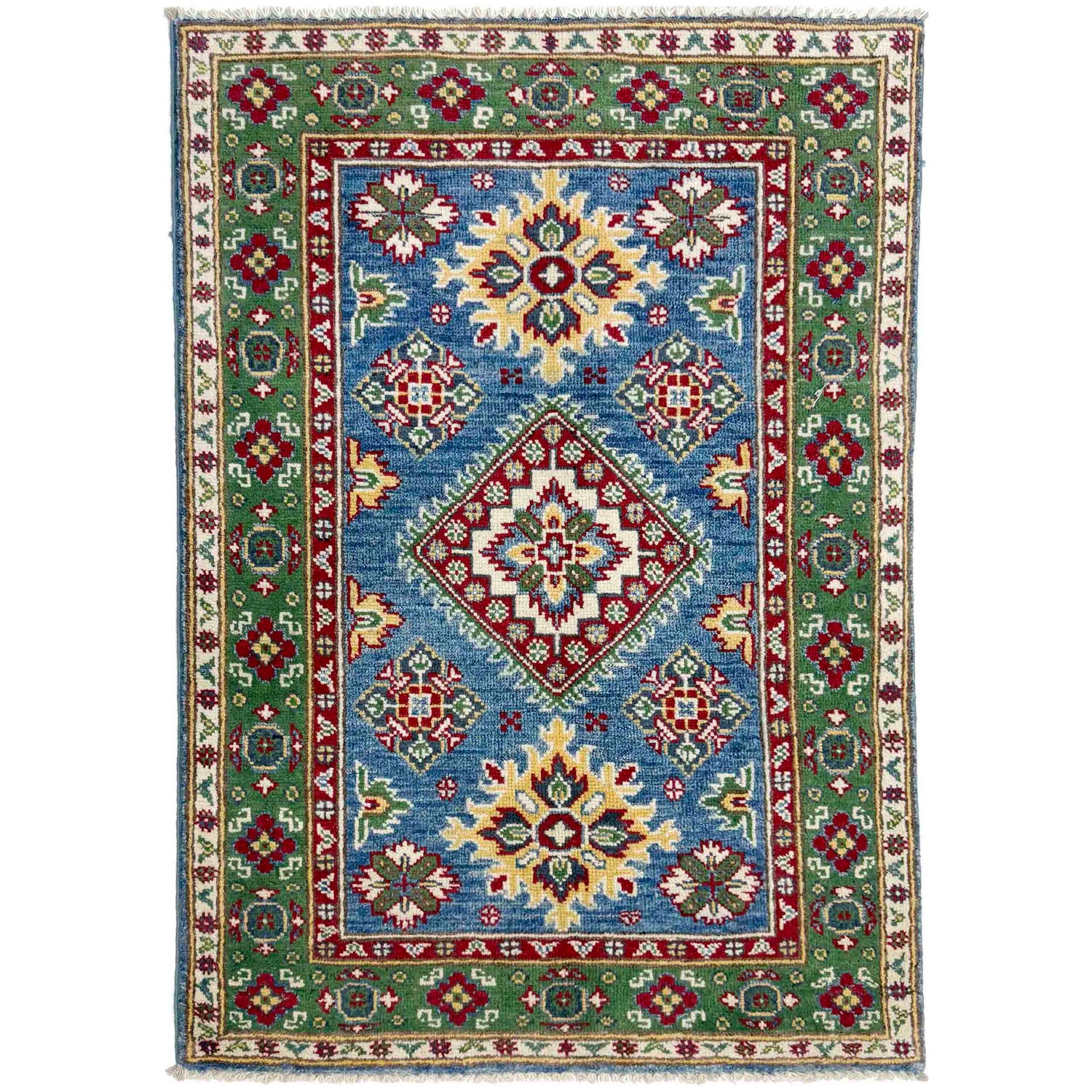 Kazak Rug Handmade Blue Medallion 2x4 ft