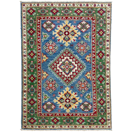 Kazak Rug Handmade Blue Medallion 2x4 ft