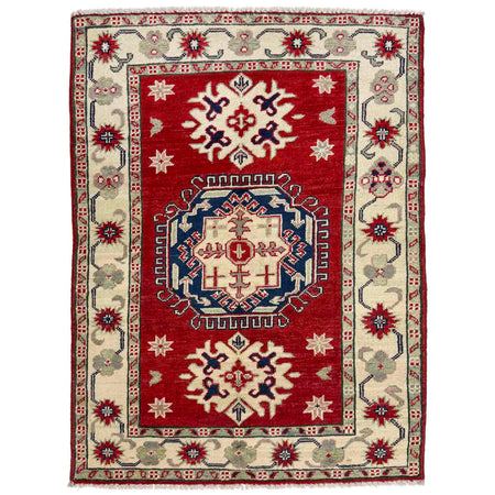 Kazak Rug Handmade Red Medallion 2x4 ft