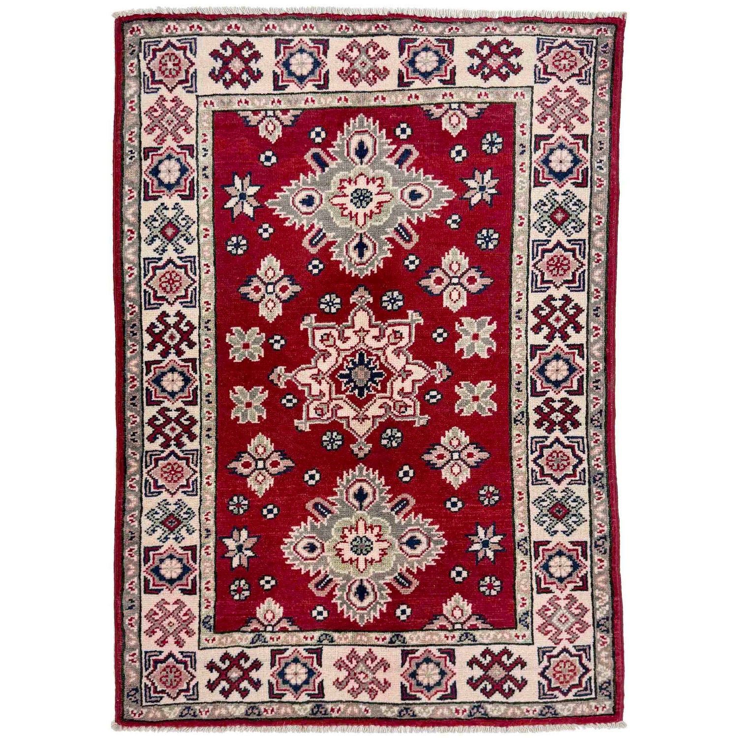 Kazak Rug Handmade Red Medallion 2x4 ft