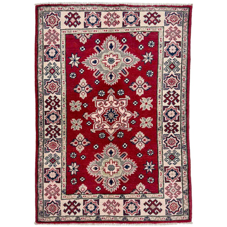 Kazak Rug Handmade Red Medallion 2x4 ft