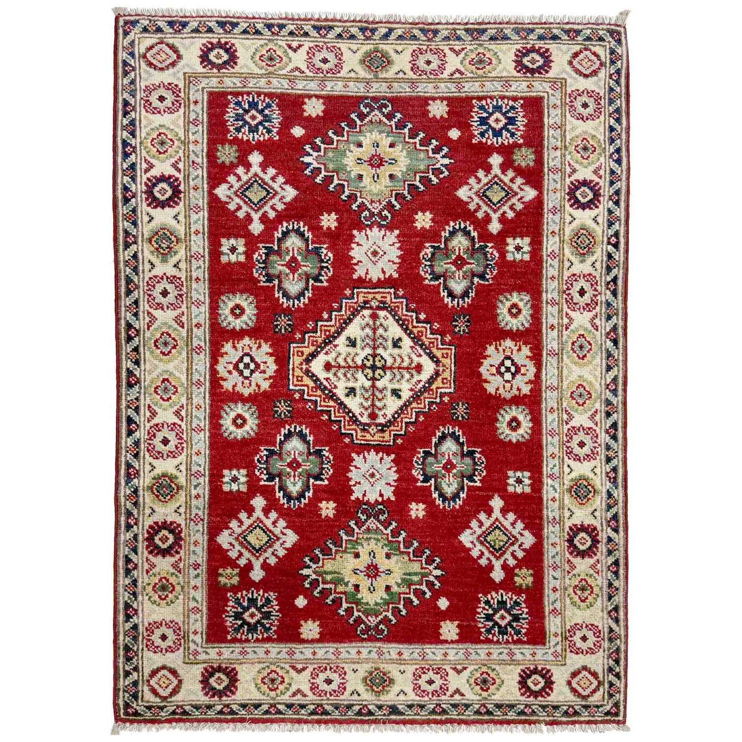 Kazak Rug Handmade Red Medallion 2x4 ft